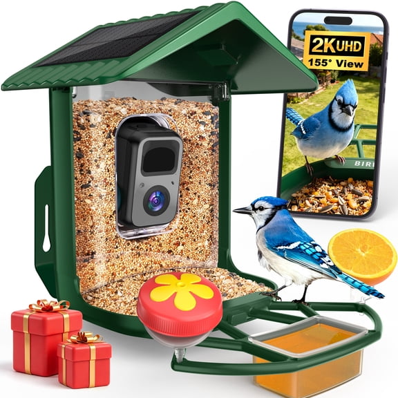 Bird Feeder with Camera Solar Powered 2K HD Live Instant Alert with 32GB Card AI Identify Wildlife Camera Bird Feeder 2.4G Wireless Gift to Mom Dad