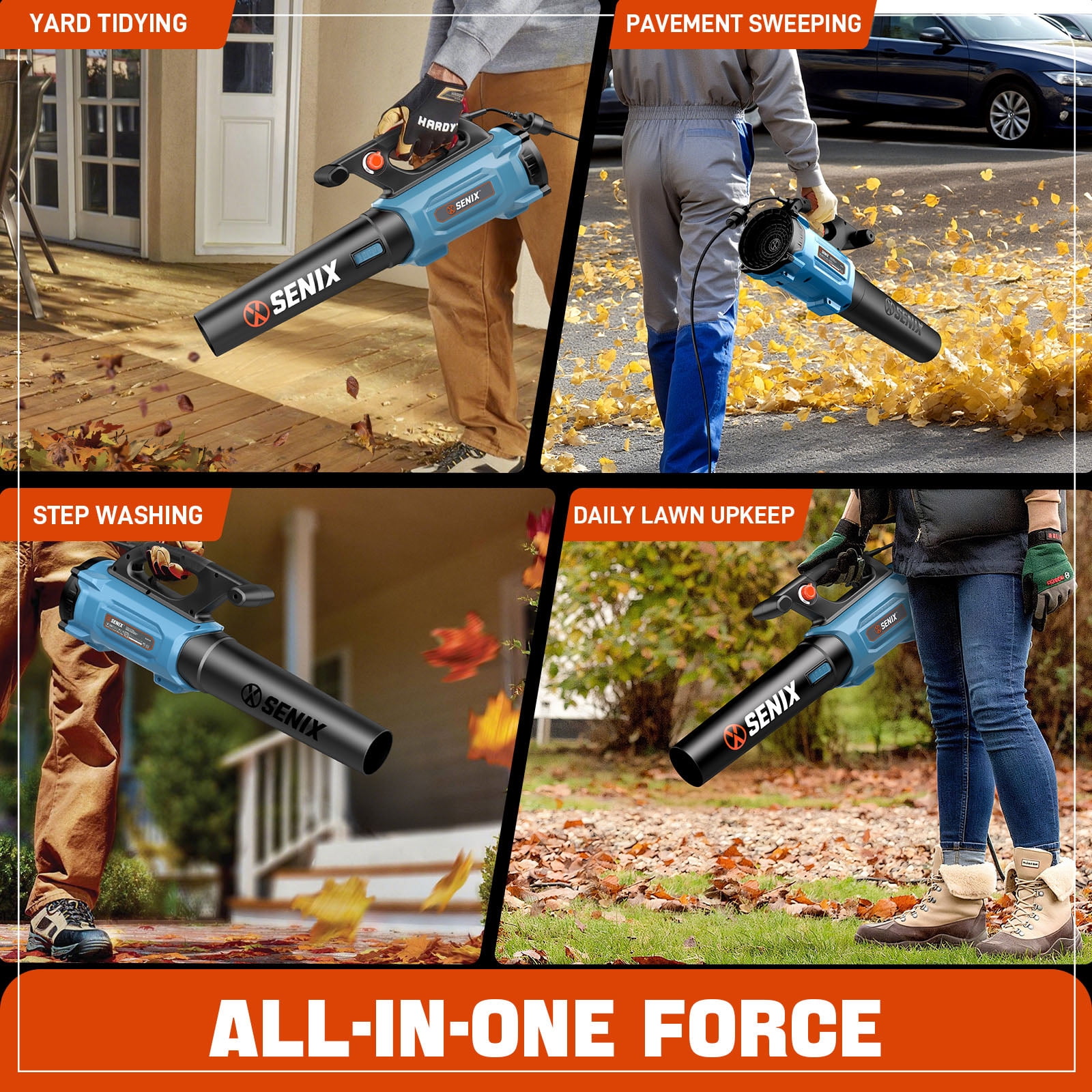SENIX 120V Max* 12 Amp Corded Leaf Blower Handheld, 700 CFM/110 MPH, Variable Speed, 17.5N Blowing Force, BLAE12-M