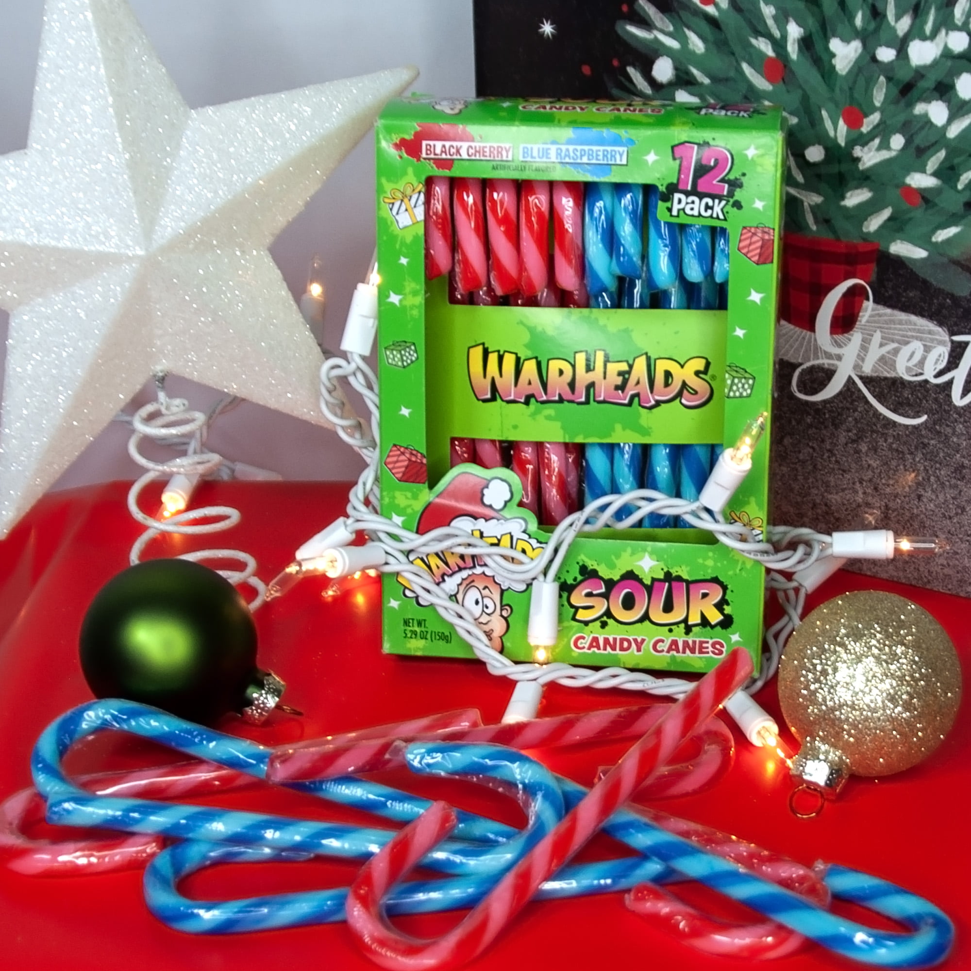 (2 pack) Flix Candy Warheads Sour Christmas Candy Canes, Peanut & Gluten-Free, 12 Variety Pack