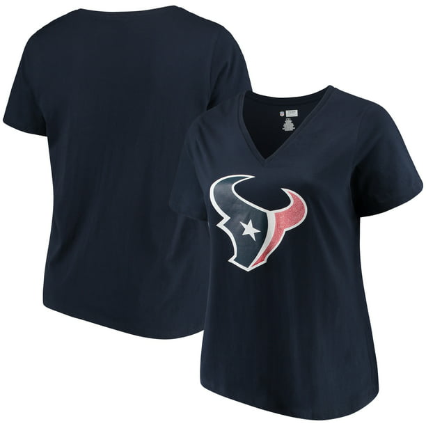 Women's Majestic Navy Houston Texans Plus Size Logo V-Neck T-Shirt ...