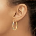 thumbnail image 3 of Primal Gold 14 Karat Yellow Gold with White and Rose Rhodium-plated Satin, Diamond-cut Hoop Earrings, 3 of 4