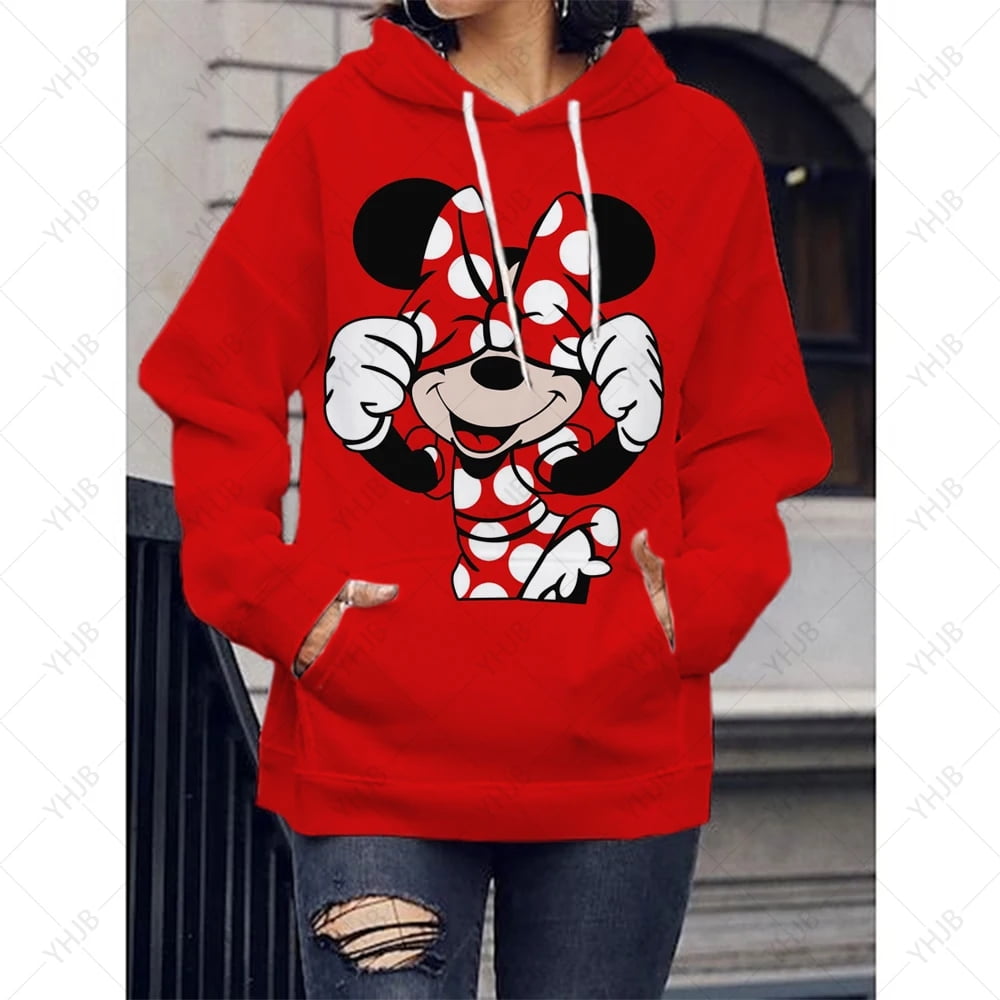 Disney Cartoon Print Hoodie Women Funny Hip Hop Mickey Minnie Mouse Print Autumn and Winter Fashion Harajuku Sweater Kids Hoodie LS Walmart
