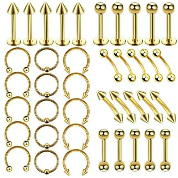 K-KED 40PCS/LOT Nose Hoops Rings Labret Lip Ear Eyebrow Stud Body Piercing Delicate Jewelry Kit-Gold-40pcs/lot