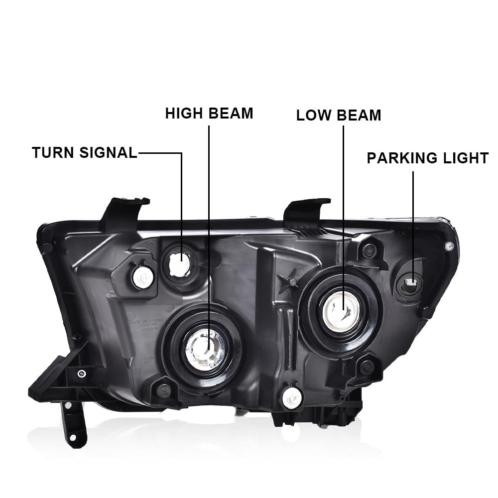 CROSSDESIGN Pair Black High/Low Beam Headlights Fit for Toyota Tundra 2007-2013/Sequoia 2008-2017