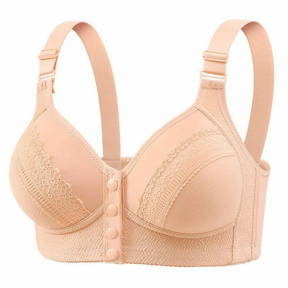 Arlun Women's Front Button Breathable Skin-Friendly Bras Front Snap Wirefree Full Coverage Bralettes Soft Comfortable Solid Color Loungewear Bras for Everyday Wear Rose Gold 44