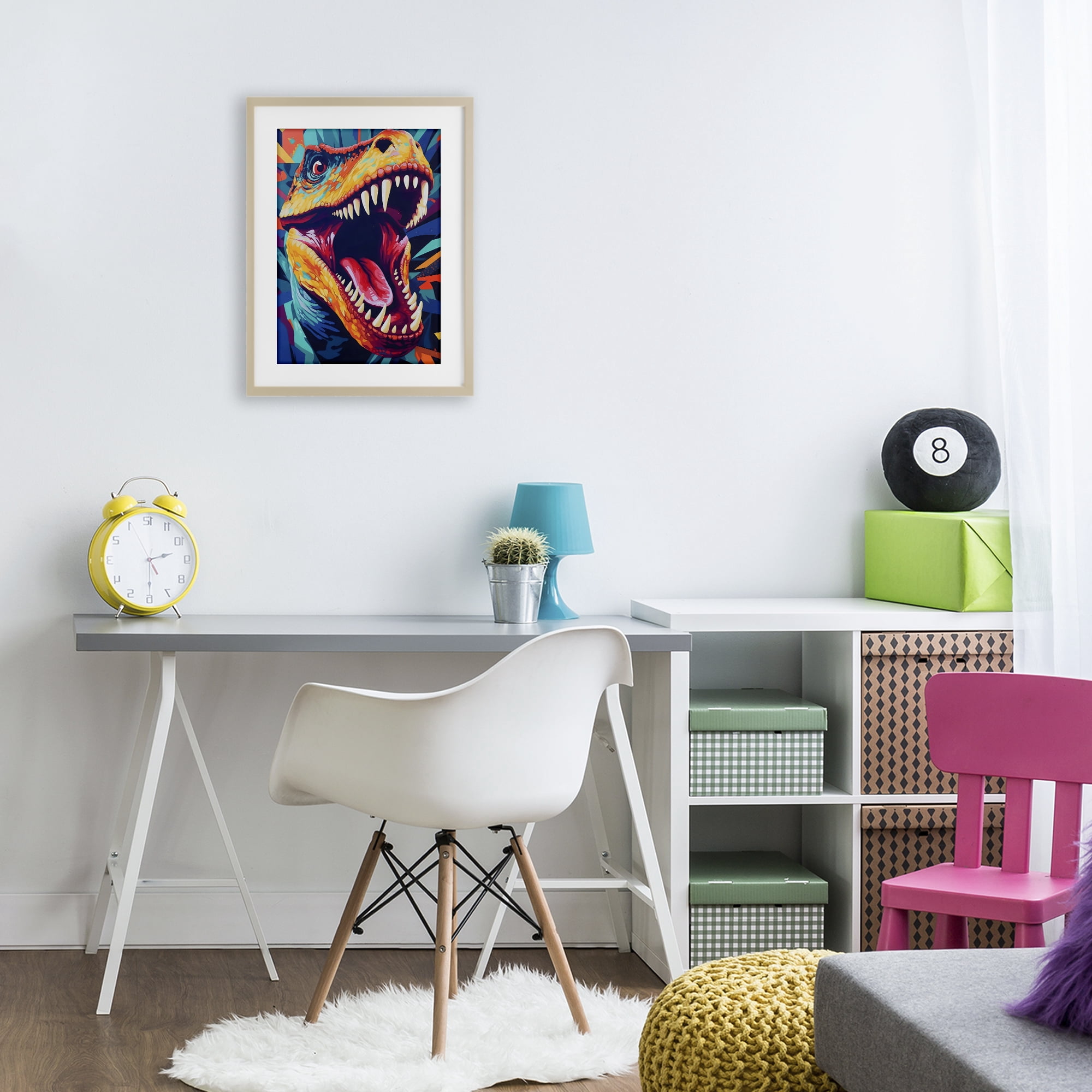 Stupell Industries Pop Style Raptor Dino Birch Framed Print Under Glass, design by Creative Studio