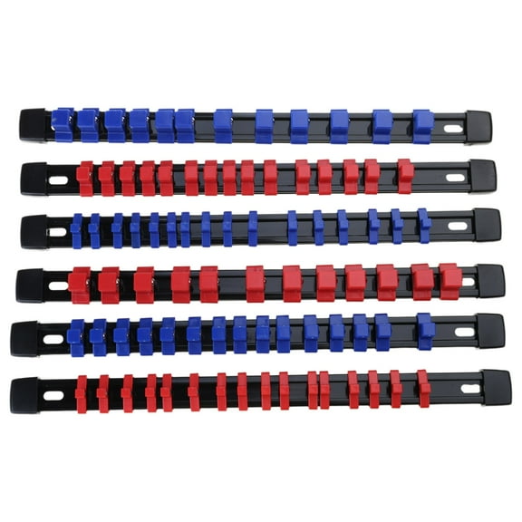 6Pcs Socket Organizer Tray Rack Holder Metric SAE 1/4" 3/8" 1/2" Red Blue Plastic Sleeve Holder Garage Storage Tool