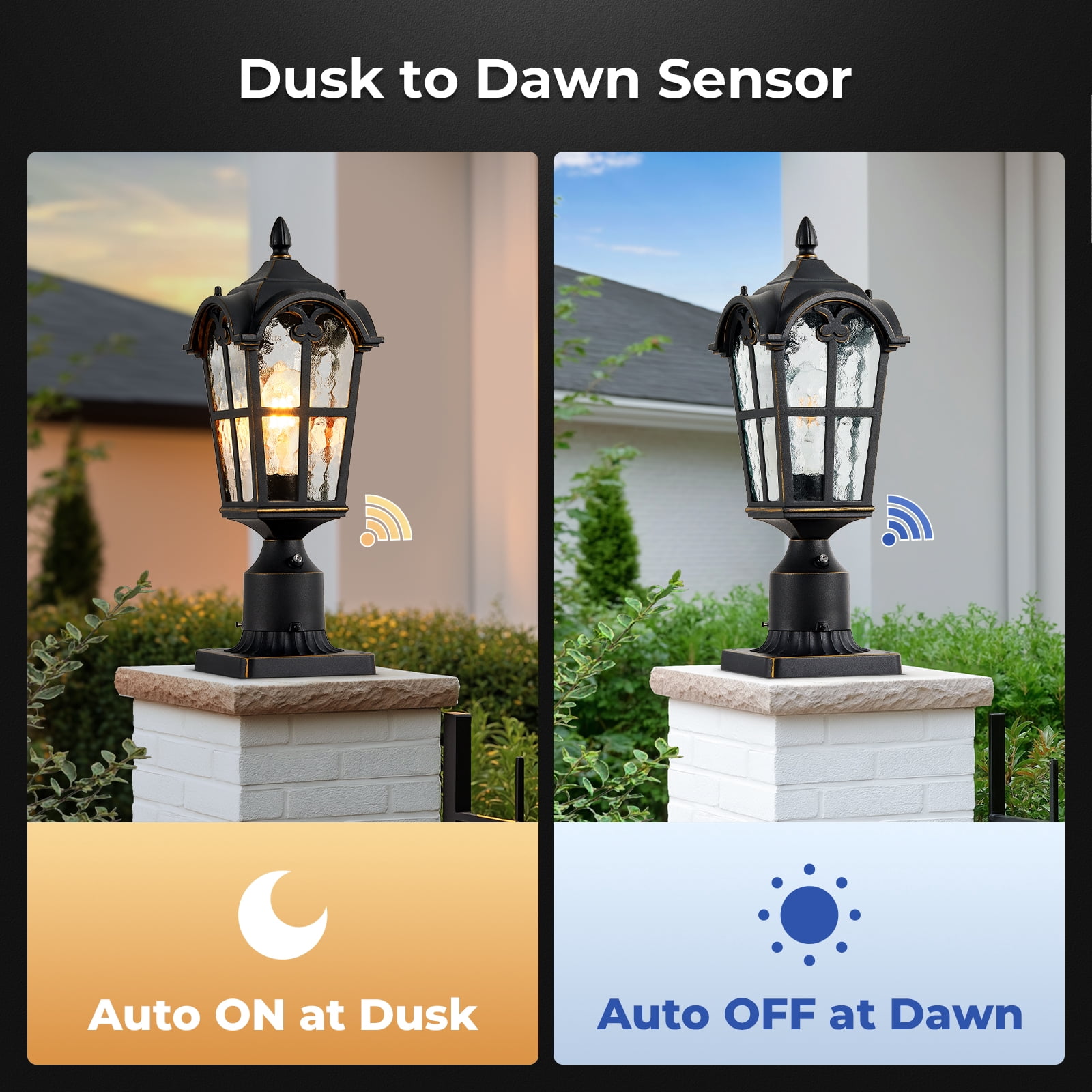 VIANIS Dusk to Dawn Outdoor Post Light, Black 1-Pack Lamp Posts Outdoor Lighting with Pier Mount Base, Waterproof Aluminum Outside Post Lights for Garden, Patio, Pathway (Hardwired 120VAC)