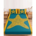 thumbnail image 2 of Cal.King Size Fitted Sheet Set - Orange Yellow Blue Starfish 3 Piece Bedding Sets 16" Deep Pocket Fitted Sheet with 2 Pillowcases, Summer Beach Coastal Modern Brushed Microfiber Luxury Bed Sheets, 2 of 9