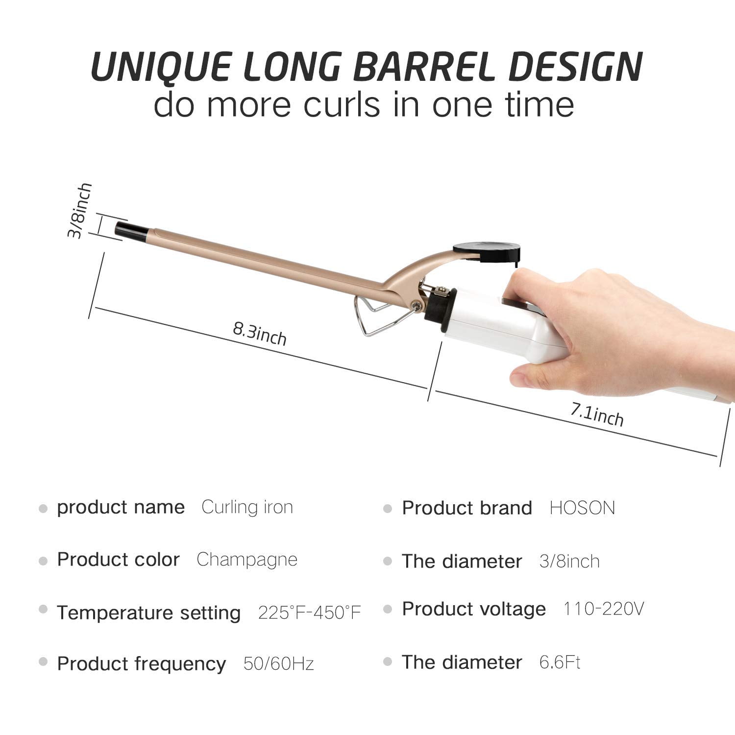 Hoson 9mm Curling Iron Professional, 3/8 inch Ceramic Tourmaline Hair Curl Wand Barrel, Hair Curler Iron for Long & Short Hair