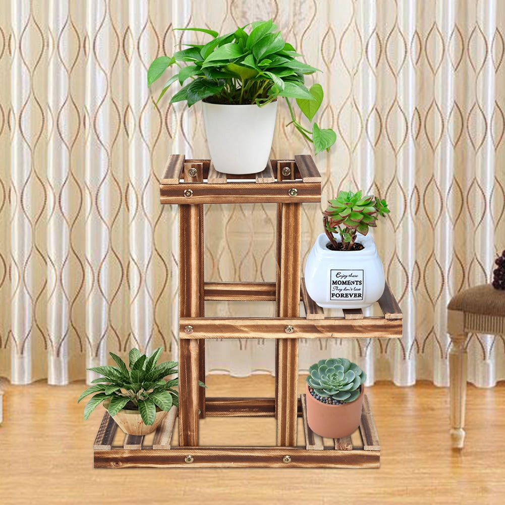 Khall Wooden Plant Shelf,Multitiers Wooden Plant Stand Balcony Garden