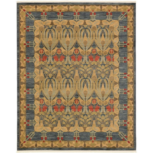 Unique Loom Tapis Design de Bordure Edinburgh 8' x 10' Rectangle Bleu/beige
