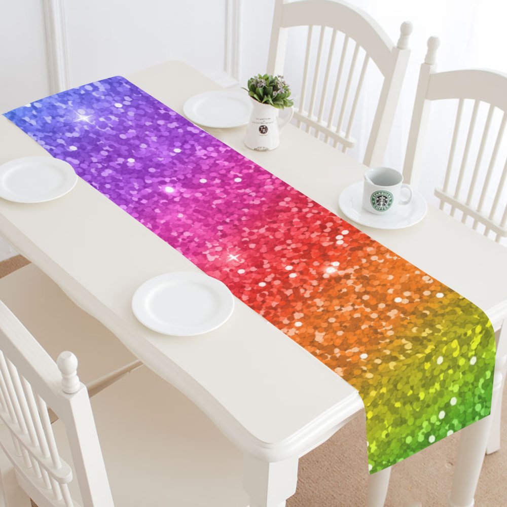 MKHERT Multicolored Rainbow Glitter Sparkling Table Runner Home Decor