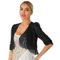 thumbnail image 2 of Manyakai JEATHAt Womens Chiffon Bolero Shrug Lightweight Cardigan Half Sleeve Open Front Cropped Coat Black 4XL, 2 of 8
