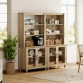 thumbnail image 4 of WAMPAT Farmhouse Bookcase, Bookshelf with Glass Doors, Large Wood Display Book Shelf with Adjustable Shelves and Storage Cabinet for Living Room, Bedroom, Library, Office, Oak (2PCS), 4 of 8