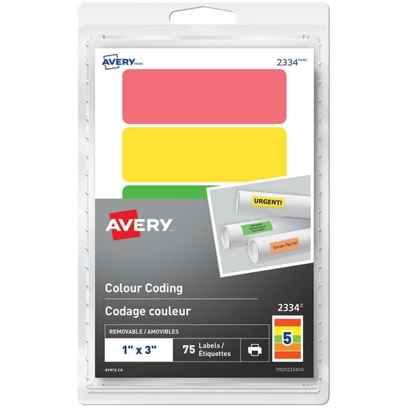 Avery Removable Rectangular Colour Coding Labels for Laser or Inkjet Printers, 1" x 3" - 2334