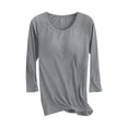 thumbnail image 2 of Antinious Women Solid Crewneck 3/4 Sleeve Ribbed Built In Bras Sleep Summer Tops, 2 of 5