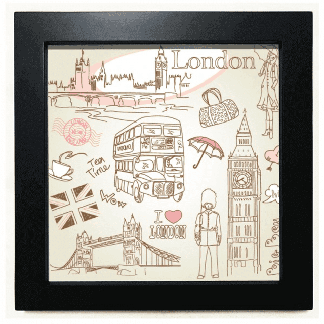 I Love London Britain Big Ben Bus Black Square Frame Picture Wall Tabletop
