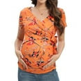 thumbnail image 6 of Women's Maternity Tops Short Sleeve Round Neck Front Pleat Peplum Tunic Top Pregnancy Casual T Shirts Orange S, 6 of 7
