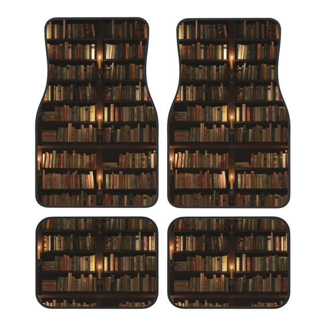 Kdxio Bookshelves Print Car Floor Mats Universal SUV Front Rear Floor Foot Mats 4-Piece Full Set with Non-Slip Rubber Backing Car Accessories for Most Cars