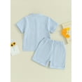 thumbnail image 5 of FEORJGP Kids Boys Summer Linen Outfits Toddler Short Sleeve Shirt Solid Color T-Shirt Buttons Tops and Elastic Waist Shorts Infant Baby 2Pcs Loose Casual Daily Clothes Set, 5 of 9