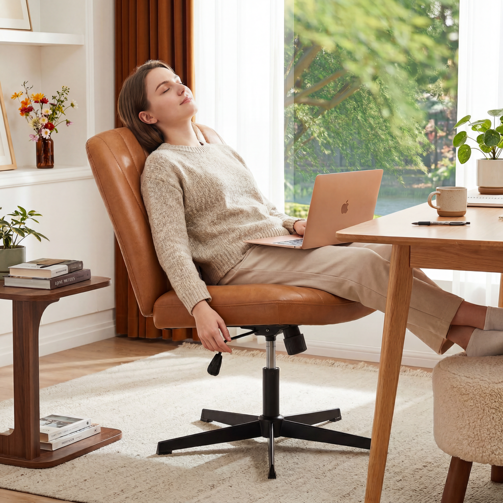 Concetta Armless Criss Cross Legged Desk Chair, Brown photo 7