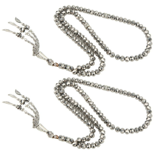 Rosario de cuentas de 99 granos, artículo religioso geométrico exquisito, suministros de oración de adoración, plata brillante, 2 uds.