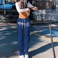 thumbnail image 3 of Mujer Largo Pantalones Cintura Media Cadera Envolver Casual Corte Ancho Pernera Ancha Pantalón para Oficina Cita Trabajo Diario Azul Oscuro S, 3 of 6