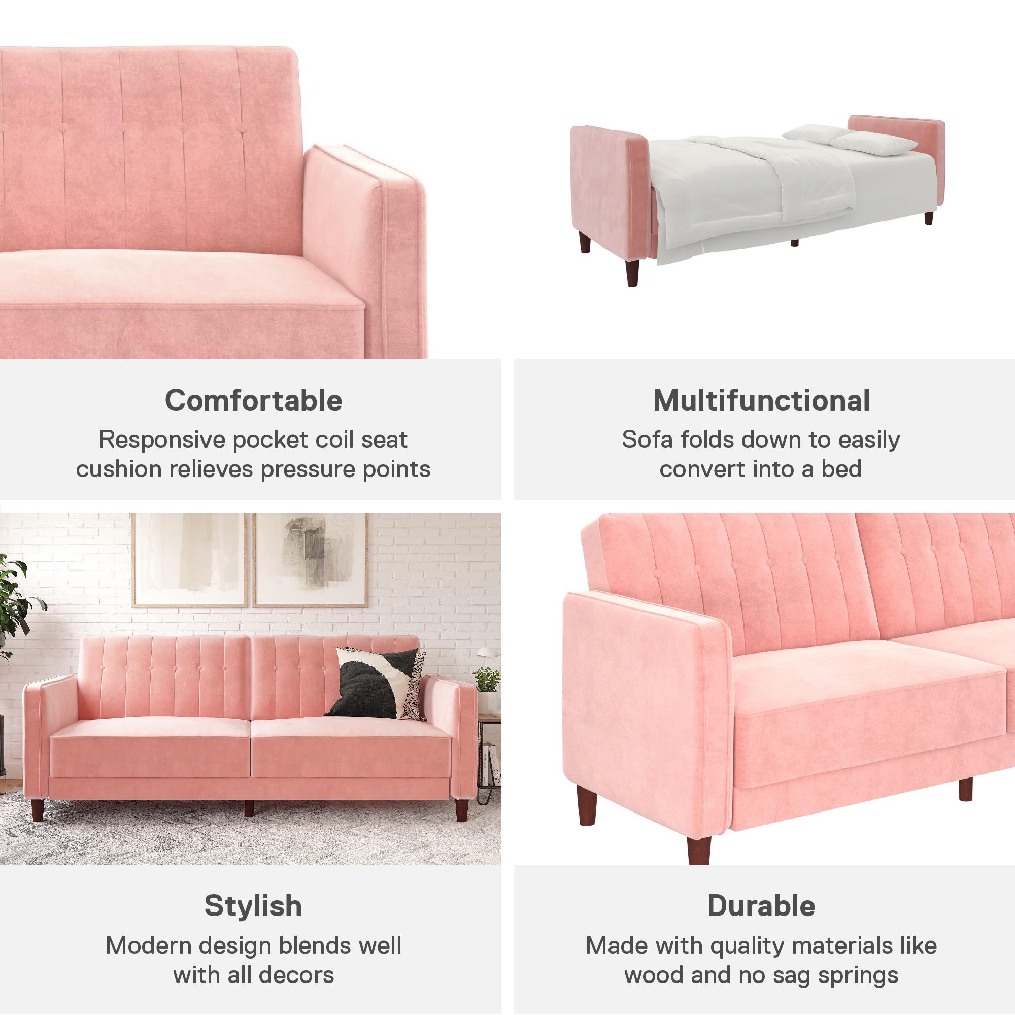 DHP Pin Tufted Transitional Futon, Pink Velvet