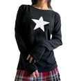 thumbnail image 2 of KOMOO Women Y2K Long Sleeve T-shirt Vintage Aesthetic Star Printed Crop Tops Basic Slim Blouse Tops, 2 of 5