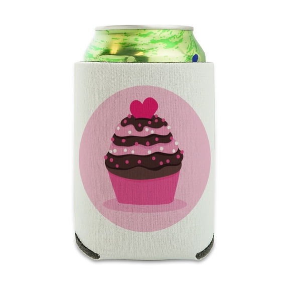 Strawberry Chocolate Cupcake Love Heart Can Cooler - Drink Sleeve Hugger Collapsible Insulator - Beverage Insulated Holder