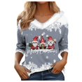 thumbnail image 1 of WEAIXIMIUNG T-Shirt à Manches Longues pour Femmes, Automne Hiver, Mode Décontractée, Col en V, Imprimé de Noël, 1 of 5