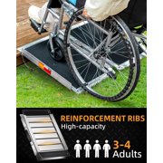 2ft Aluminum Wheelchair Ramp, 600 lbs Capacity Portable Threshold Ramp with Non-Slip Surface & Safety Side Baffles, Rust-Resistant Folding Ramp for Home Steps, Garage & Vehicle Access