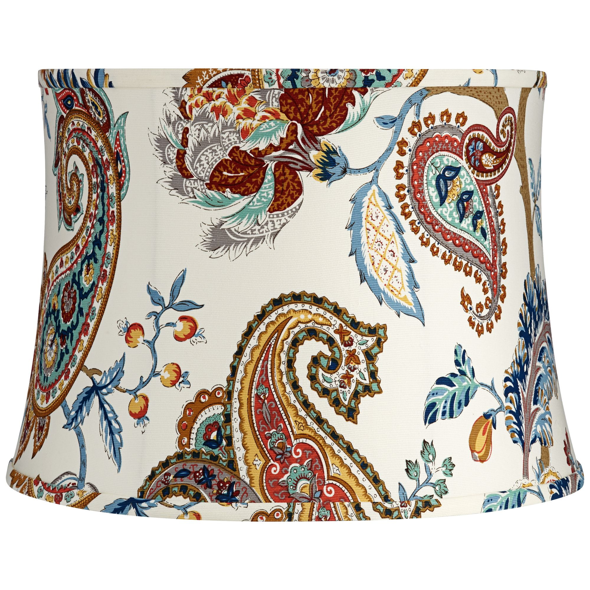 Springcrest Set of 2 Drum Print Lamp Shades Multi-Color Paisley Medium 14" Top x 16" Bottom x 11.5" High Spider Harp and Finial