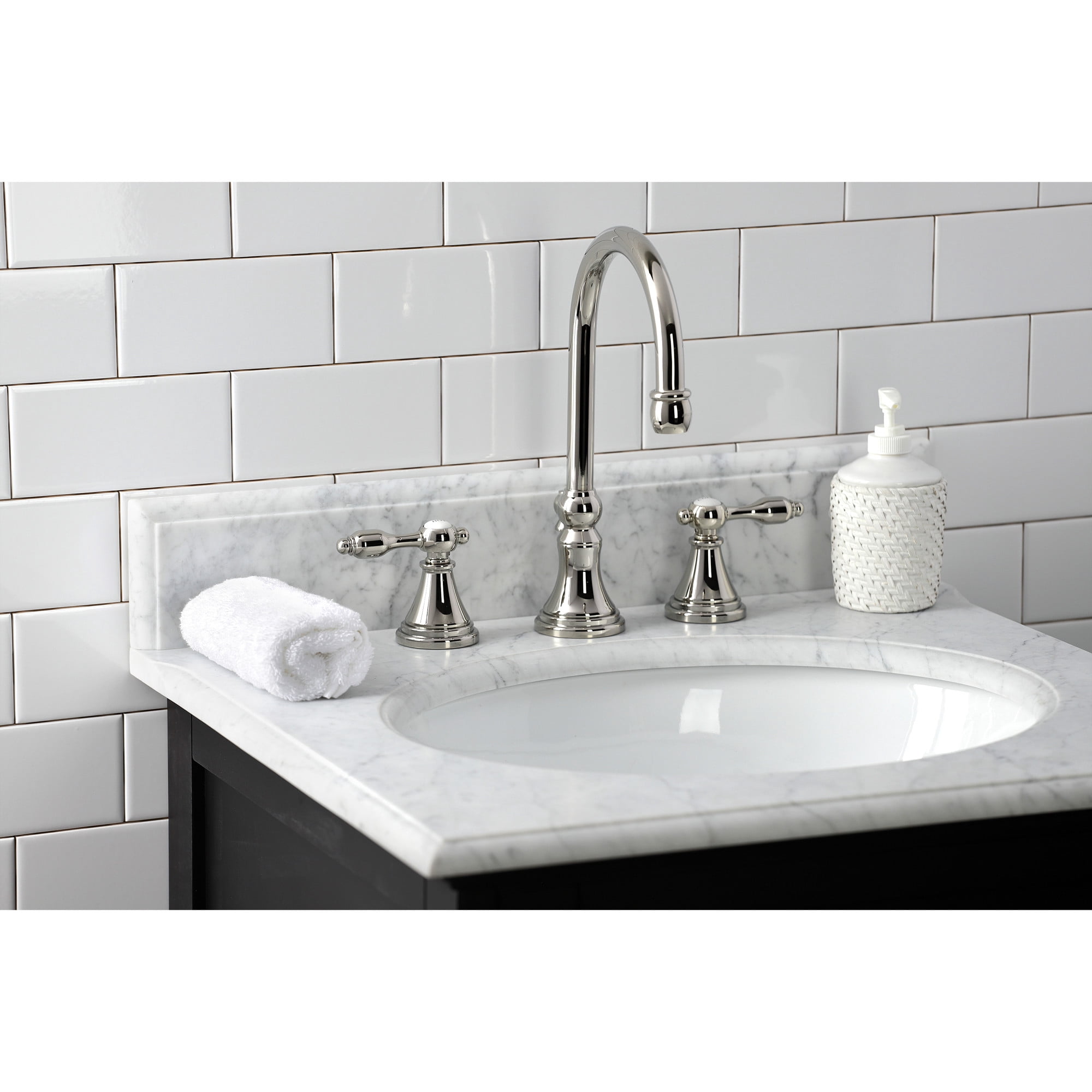 Kingston Brass KS2986TAL Tudor Widespread Bathroom Faucet with Brass Pop-Up, Polished Nickel