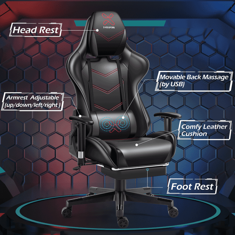 X-VOLSPORT Computer Chair Gaming Chair Office High Back Chair with  Footrest, Racing Style Fabric Ergonomic Video Game Chair with Headrest and  Lumbar