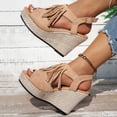 thumbnail image 7 of Viluyesy Womens Platform Sandals, Fashion Tassel Ankle Strap Peep Toe Thick Sole Wedge Dressy Shoes Khaki US5.5, 7 of 7