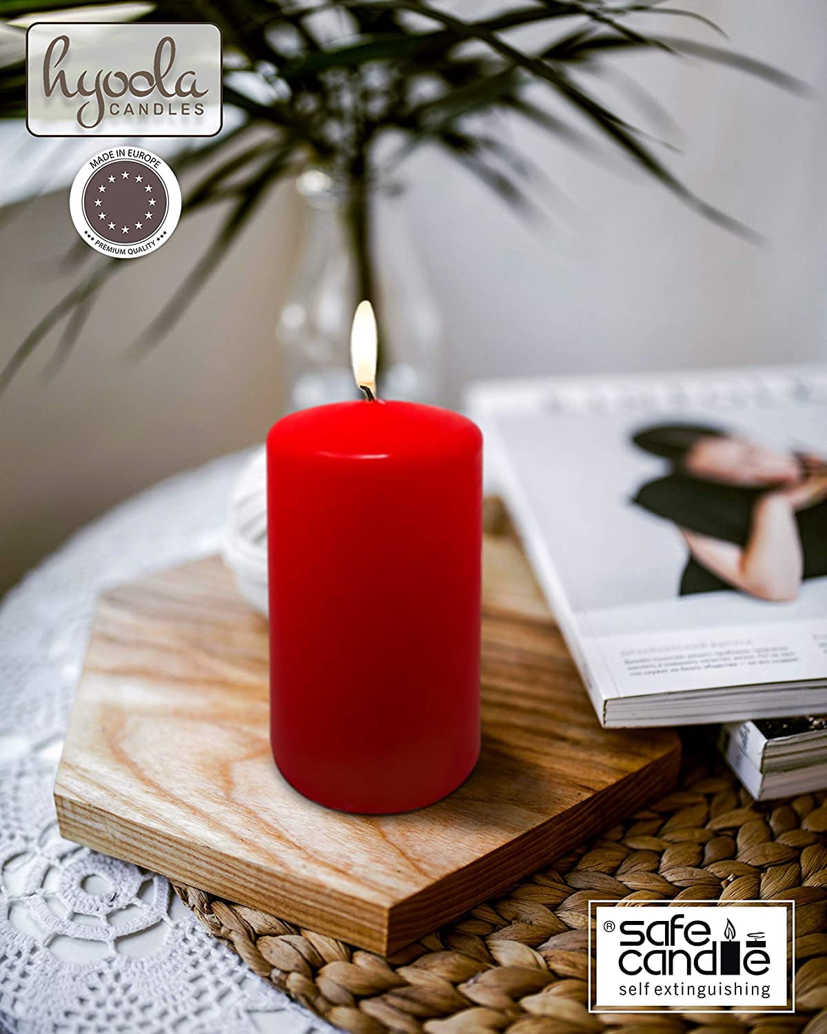 Hyoola 2 x 3 Red Unscented European Made Pillar Candles, Dripless Paraffin Wax with Smokeless Cotton Wicks, 24-Pack