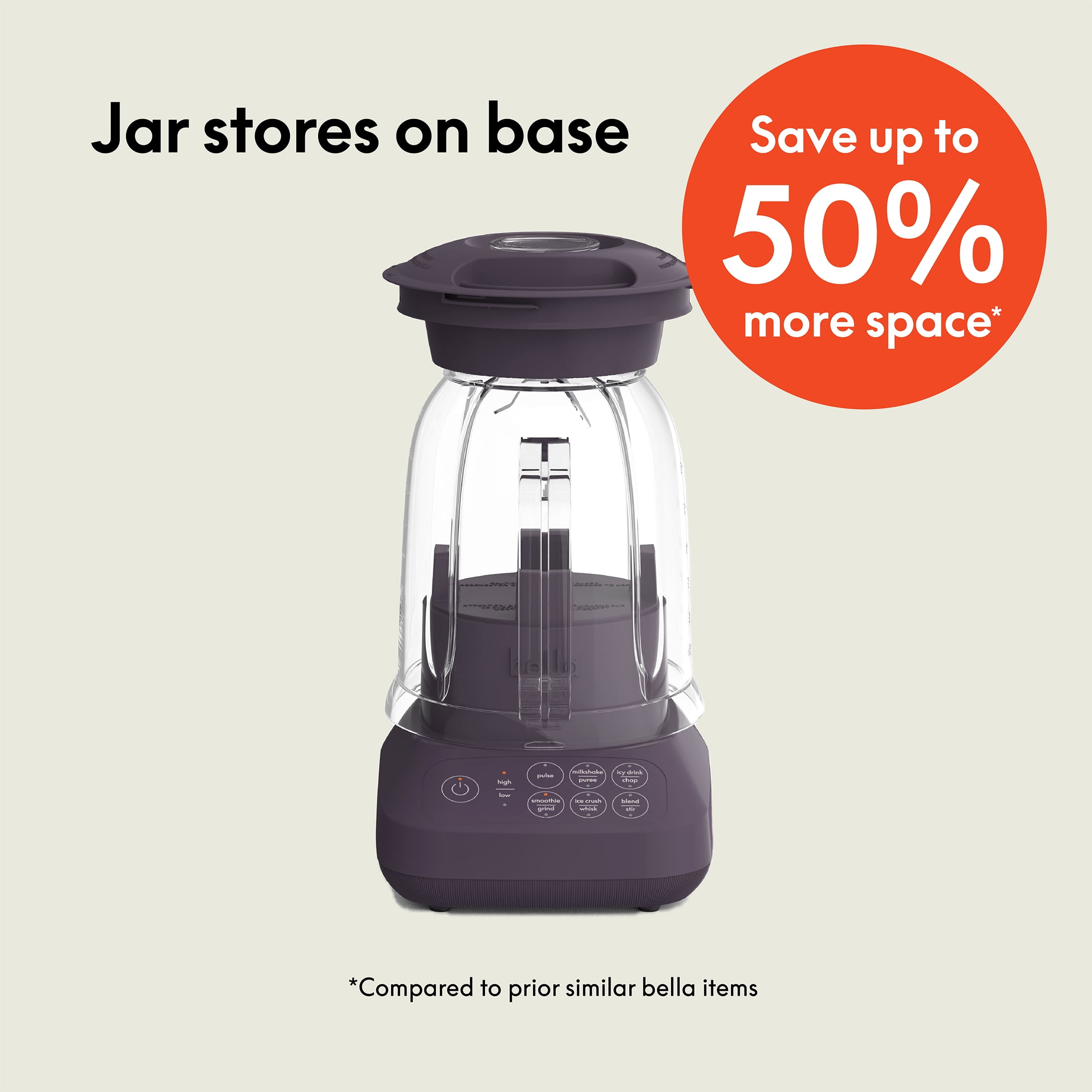 bella 10 Speed Countertop Blender, 48 oz Dishwasher Safe Pitcher, Juicer & Smoothie Maker with Fits-Anywhere™ Slim Flip & Store Design, Stainless Steel Blade, Plum