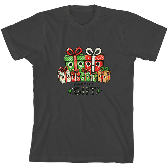 Family Is A Gift Youth Charcoal Crew Neck Short Sleeve Tee-Small