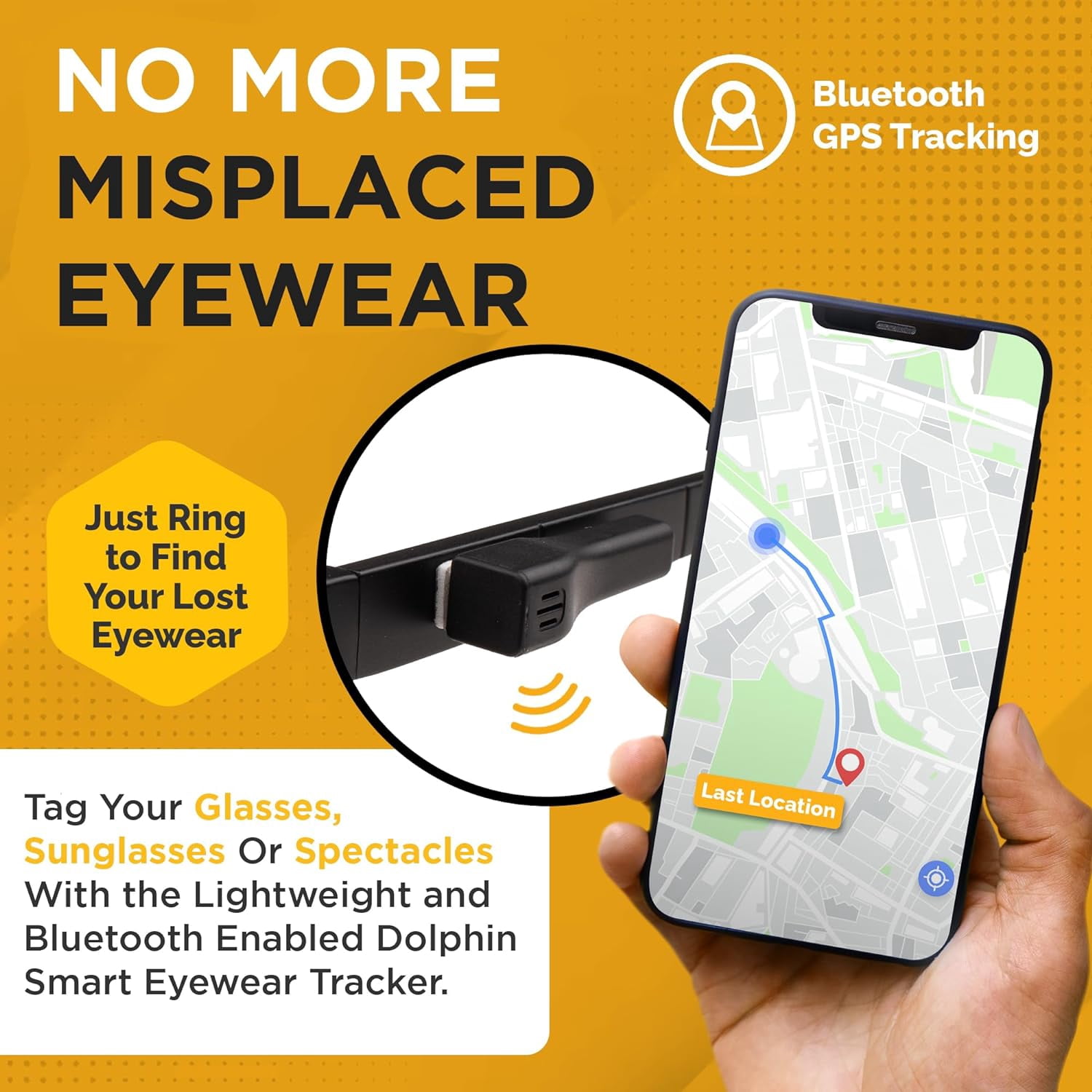 Spec Finder for Android | Dolphin Eyewear Tracker | tag8 Glasses Tracker Compatible with Android and Apple ioS | Prevents Loss with Configurable Separation Alarm | Compact Rechargeable Battery
