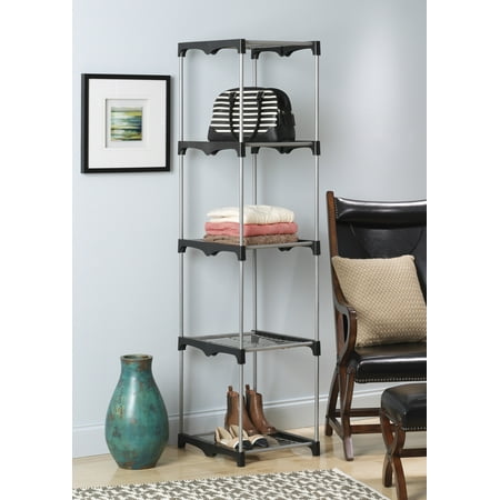 Whitmor 5 Tier Shelf Tower Closet Organizer Silver / Black - Walmart.com