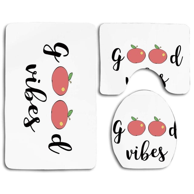 ABPHQTO Buenas vibraciones Manzanas lindas Frutas de dibujos animados Sea saludable Sea vegano Coma limpio Tema Dieta Comida 3 piezas Alfombra de baño Alfombra de contorno y tapa de inodoro ABPHQTO Cont-CHAPPLE-37636