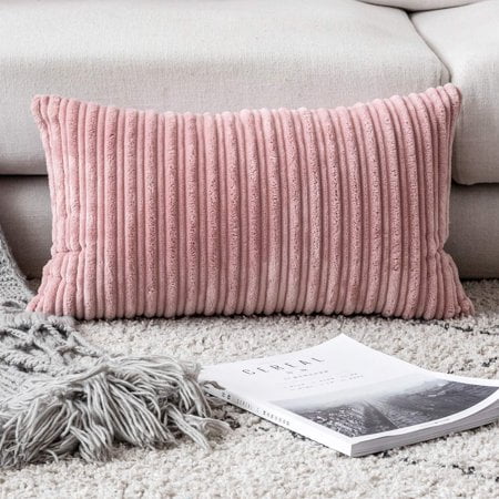 Ugasa Velvet Pillow Covers Soft Striped Decorative Throw Cushion Case With Hidden Zipper For Valentine'S Day Couch/Bedroom/Sofa Cozy Solid Oblong Lumbar Pillowcase 1 Piece 12""X20"" Baby Pink