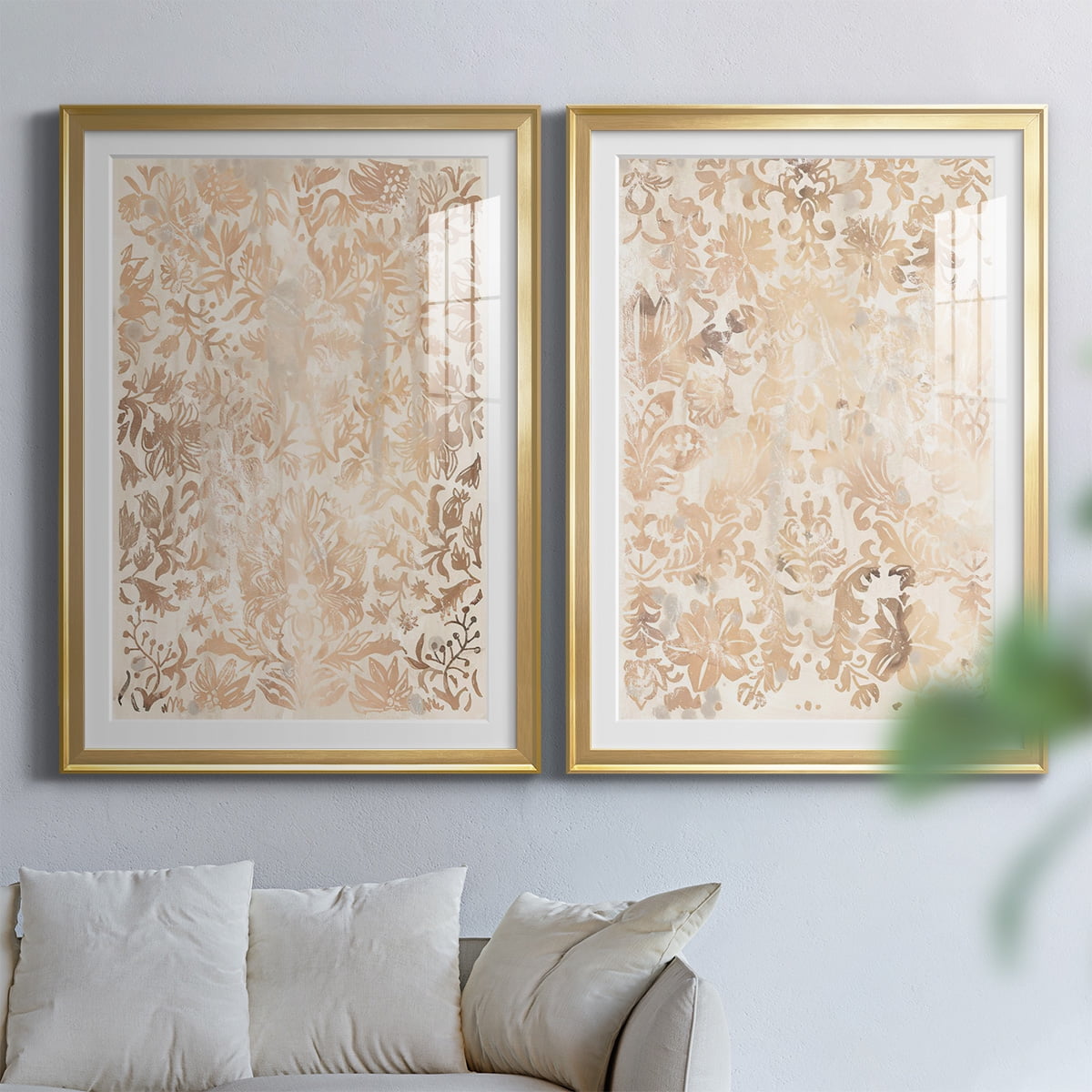 Wexford Home Walnut Damask I Premium Framed Print, 18.5" x 24.5" - Ready to Hang, Gold (Set of 2)