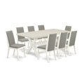thumbnail image 6 of East West Furniture X027LA206-9 9-Piece Amazing Modern Dining Table Set a Good Linen White Dining Room Table Top and 8 Wonderful Solid Wood Legs and Linen Fabric seat dining chairs with Stylish Chair, 6 of 10