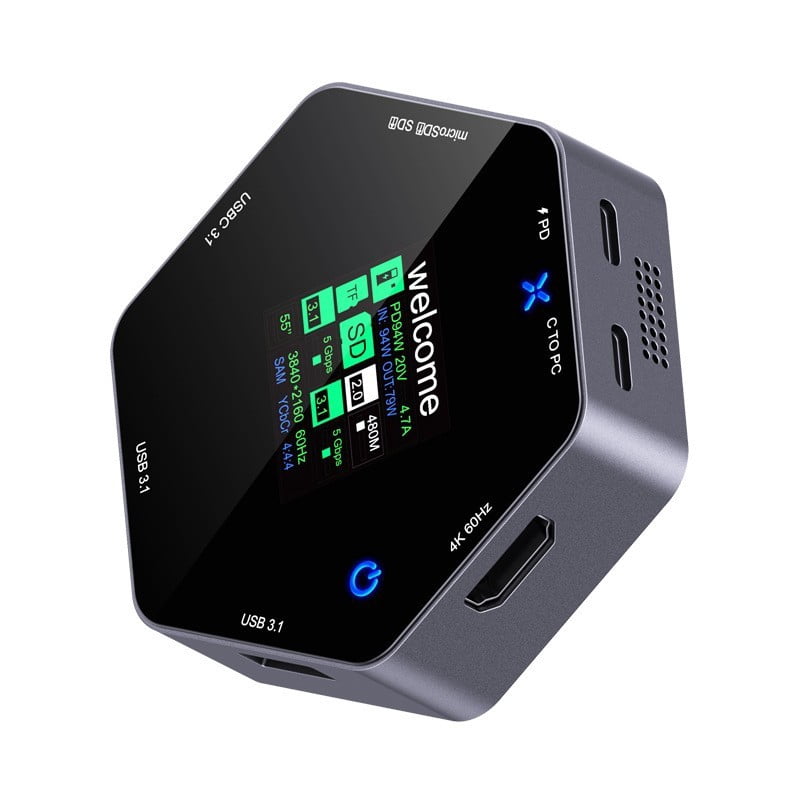 8-in-1 USB C Hub Docking Station with Smart Digital Display, 4K@60Hz HDMI, USB 3.1 10Gbps Ports, SD/TF Card Reader, Type C Multiport Adapter for MacBook Pro, iPad, and Laptop