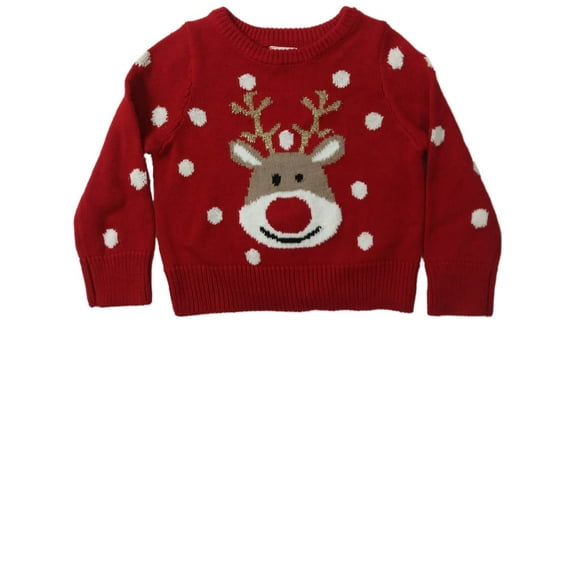 Infant Girls Red Knit Reindeer Polka Dot Pullover Chirstmas Sweater