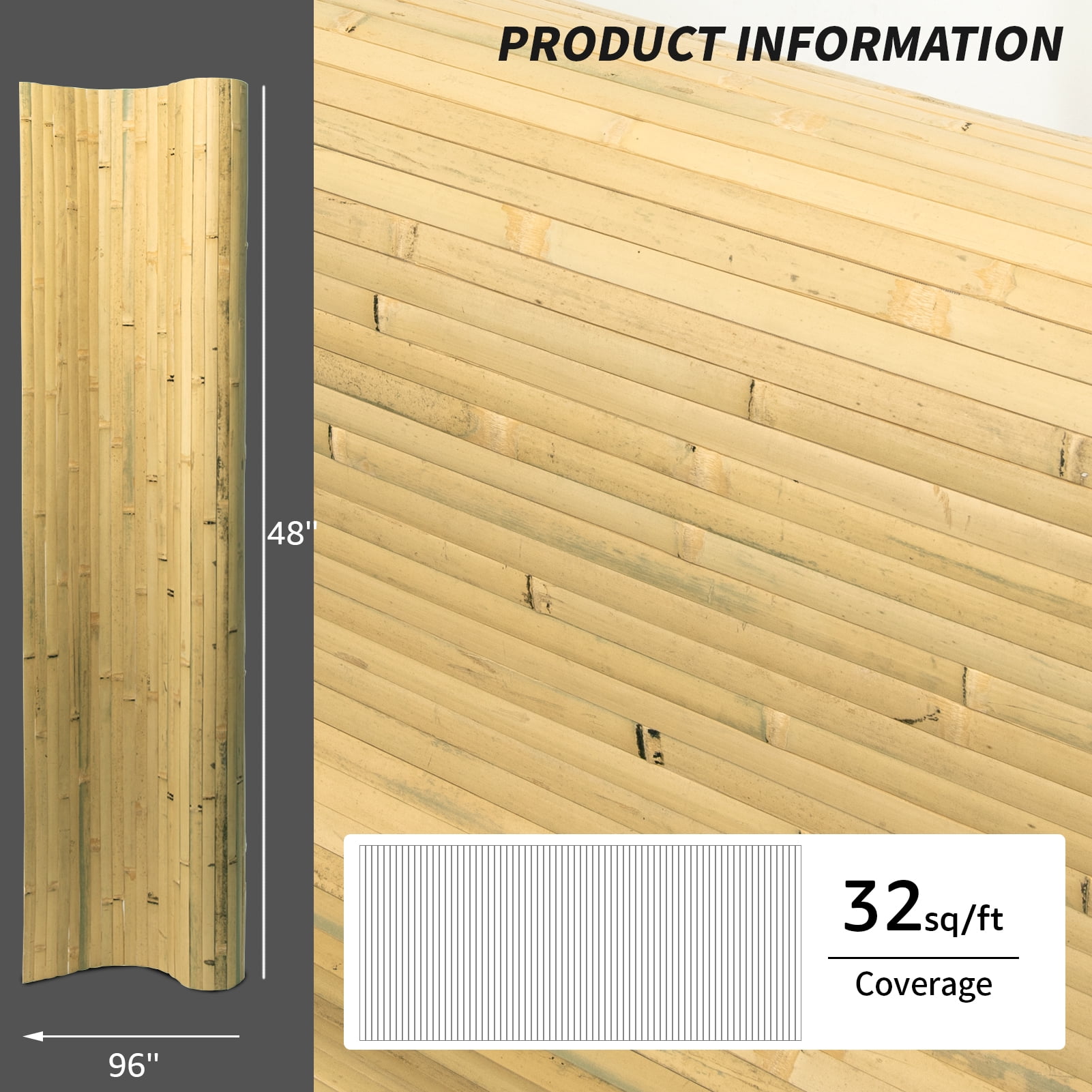 Art3dwallpanel 48'' x 96'' Natural Bamboo Wall Panel for Interior Wall Décor for Living Room, Bedroom,Natural