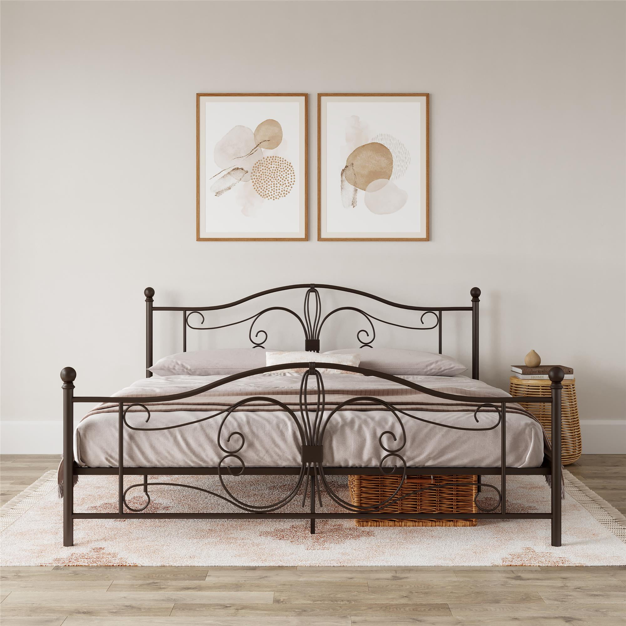 DHP Bombay Metal Platform Bed Frame with Headboard, King, Bronze